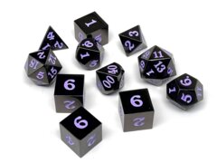 Gun Metal 11 Piece Dice Set - Signature Font - Purple